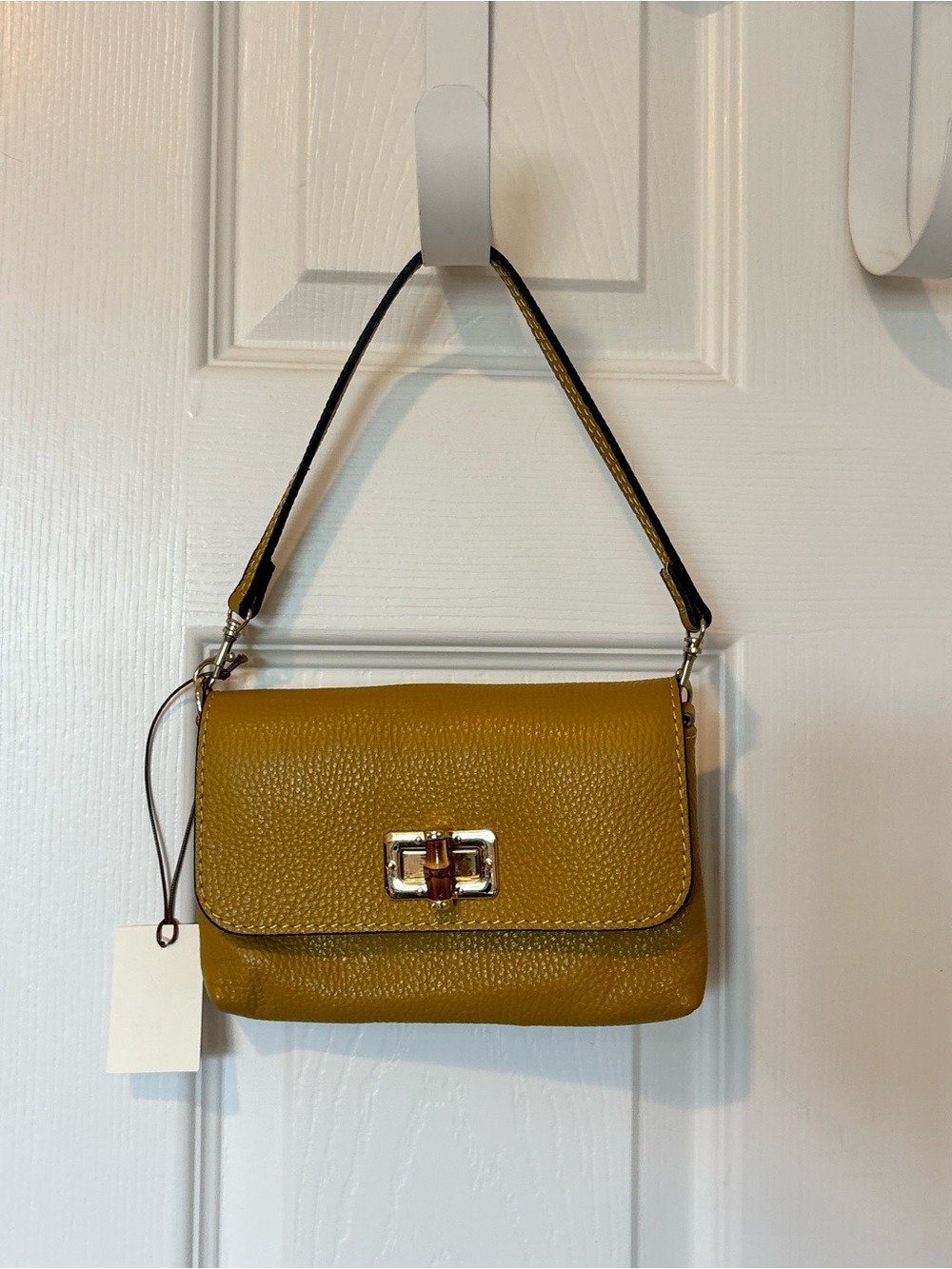 Roberta Mustard Yellow Pebbled Leather Shoulder Bag